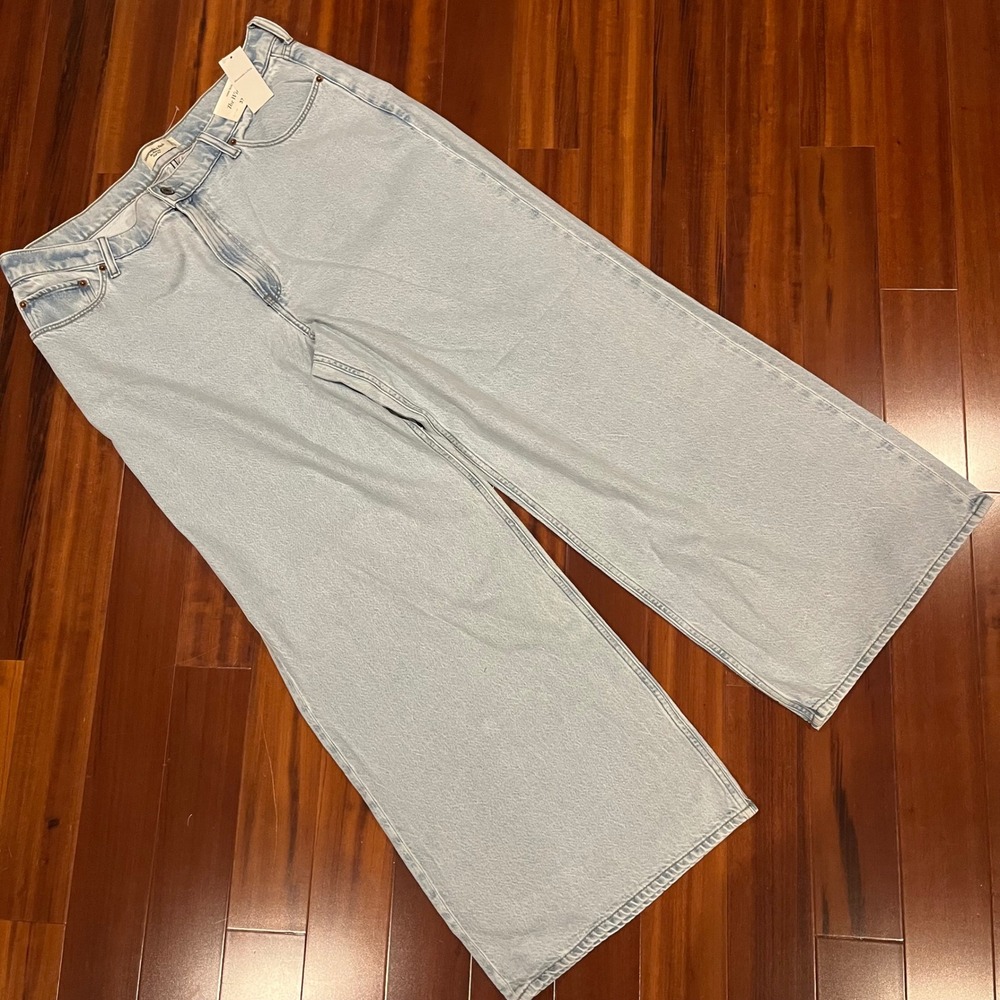 Abercrombie Wide Leg Jeans High Rise Denim Fitch Light Wash New 33 16s 16 Short